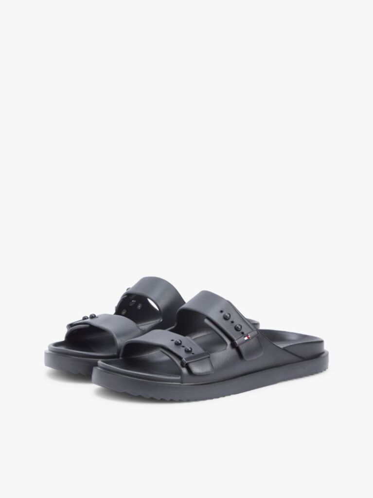 Black Lightweight Pin Buckle Serrated Pool Slides  Men