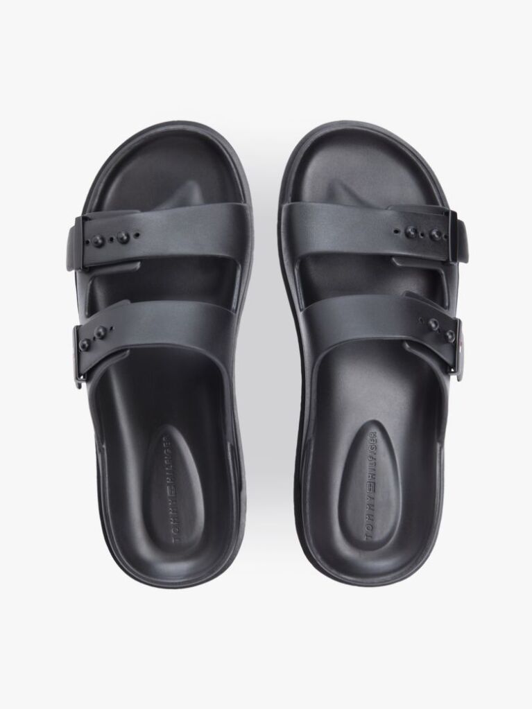Black Lightweight Pin Buckle Serrated Pool Slides  Men