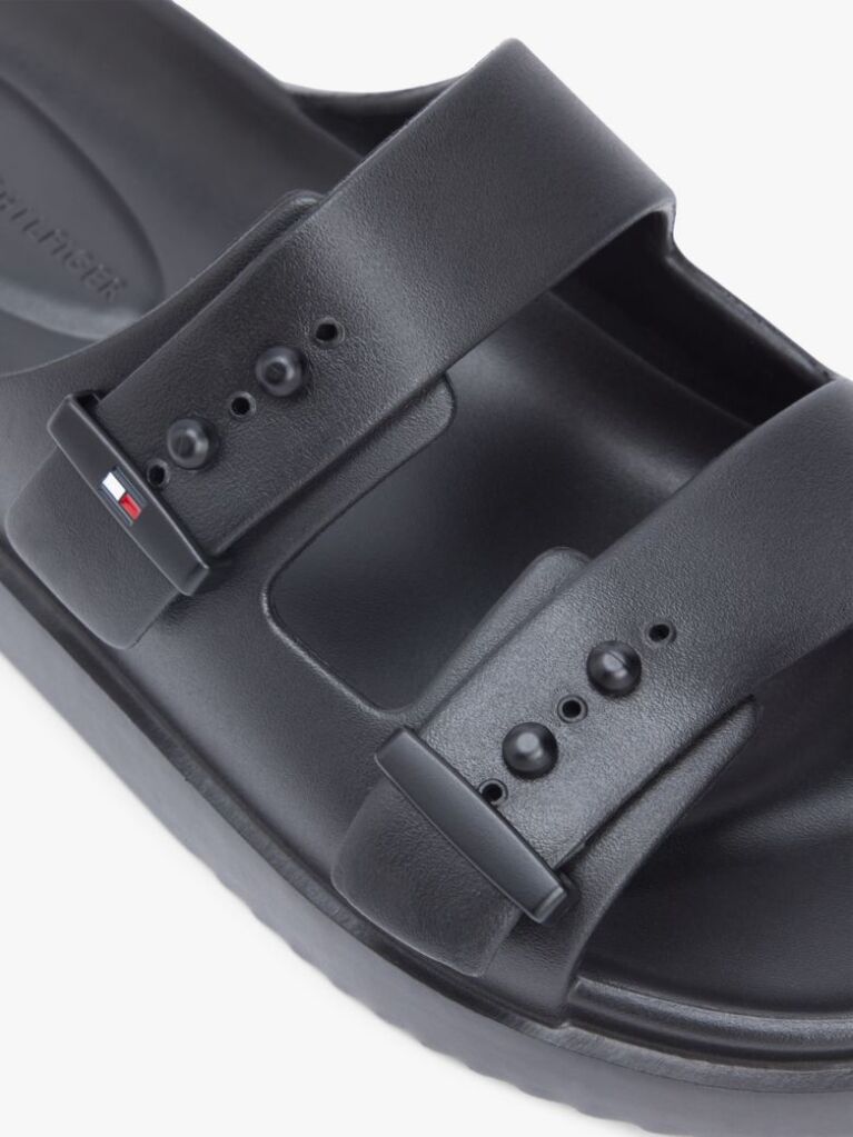 Black Lightweight Pin Buckle Serrated Pool Slides  Men