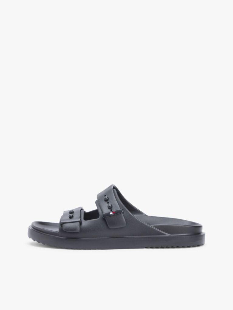 Black Lightweight Pin Buckle Serrated Pool Slides  Men