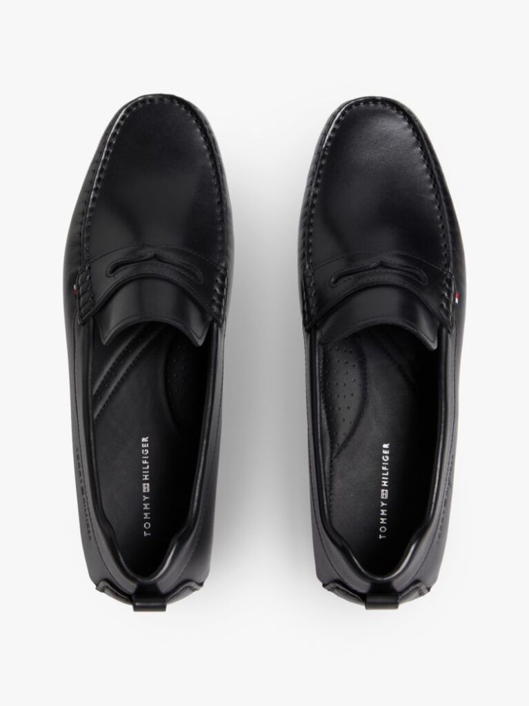 Black Leather Logo Penny Strap Driver Shoes  Men