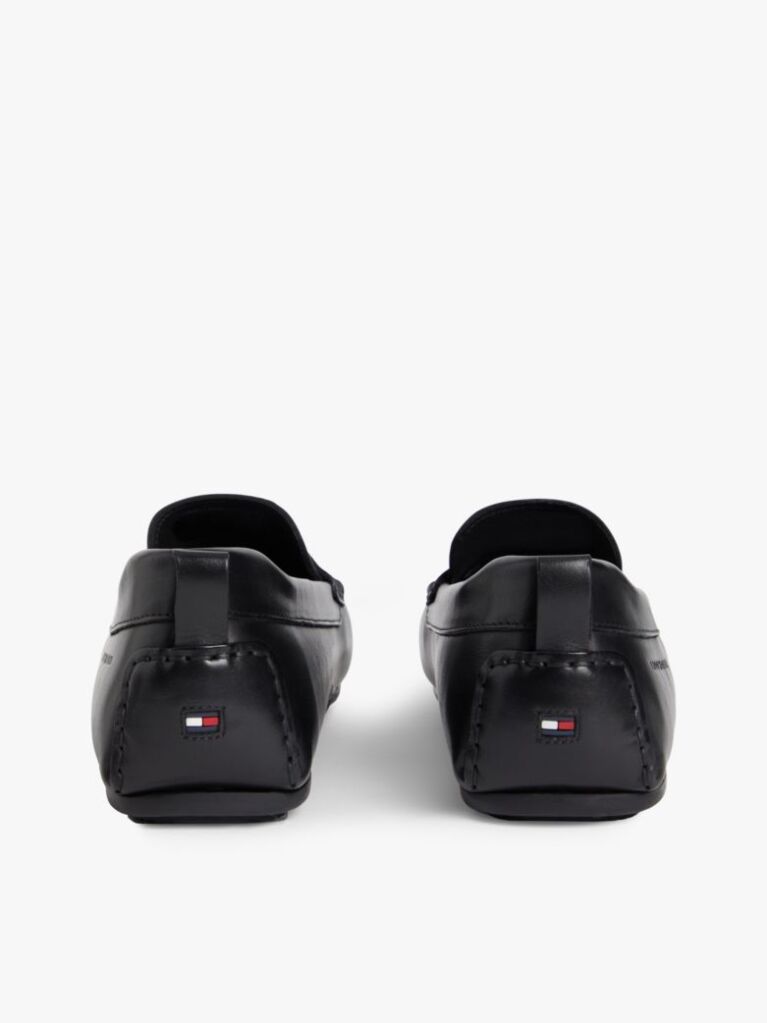 Black Leather Logo Penny Strap Driver Shoes  Men