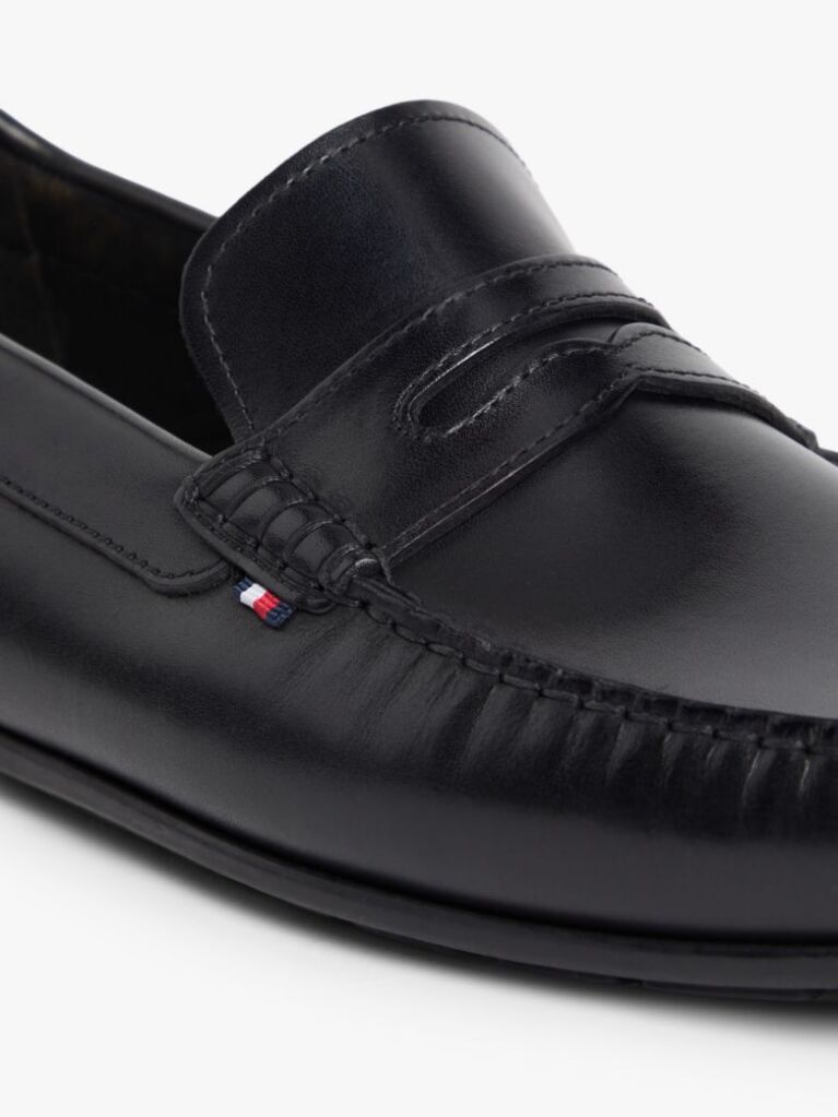 Black Leather Logo Penny Strap Driver Shoes  Men