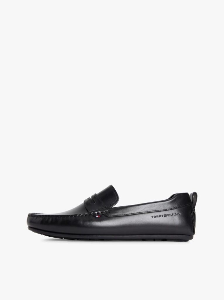Black Leather Logo Penny Strap Driver Shoes  Men