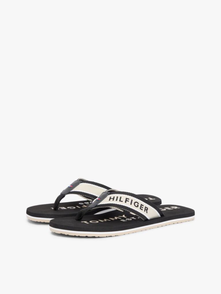 Black Webbing Strap Logo Flip-Flops  Men