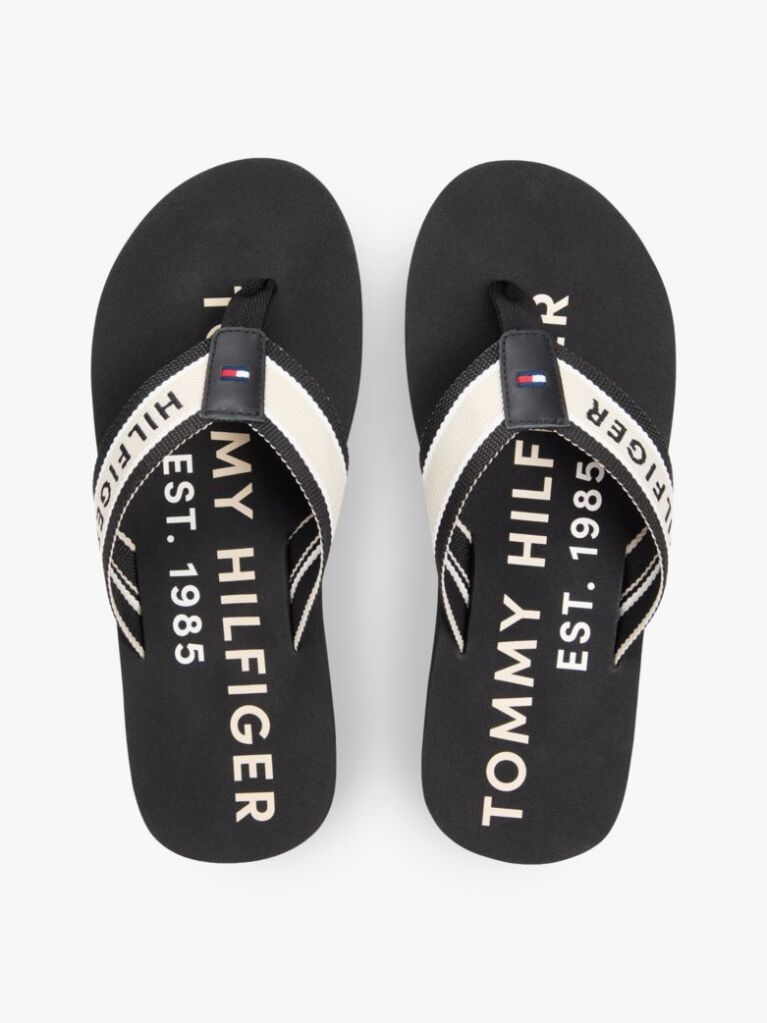 Black Webbing Strap Logo Flip-Flops  Men