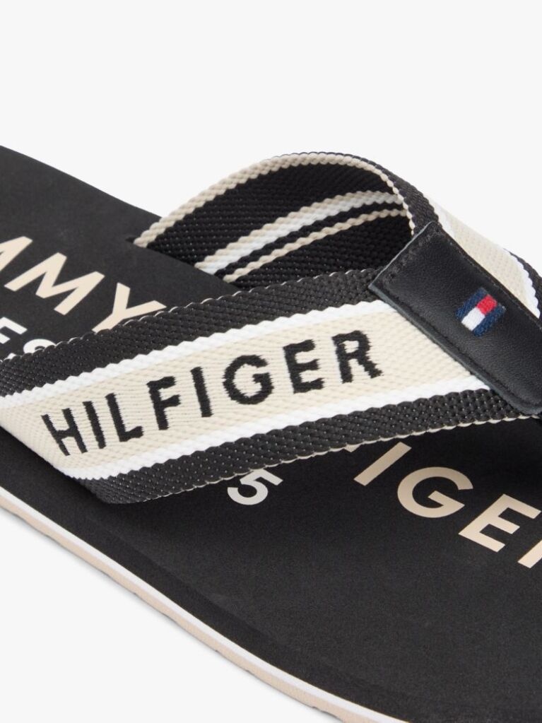 Black Webbing Strap Logo Flip-Flops  Men