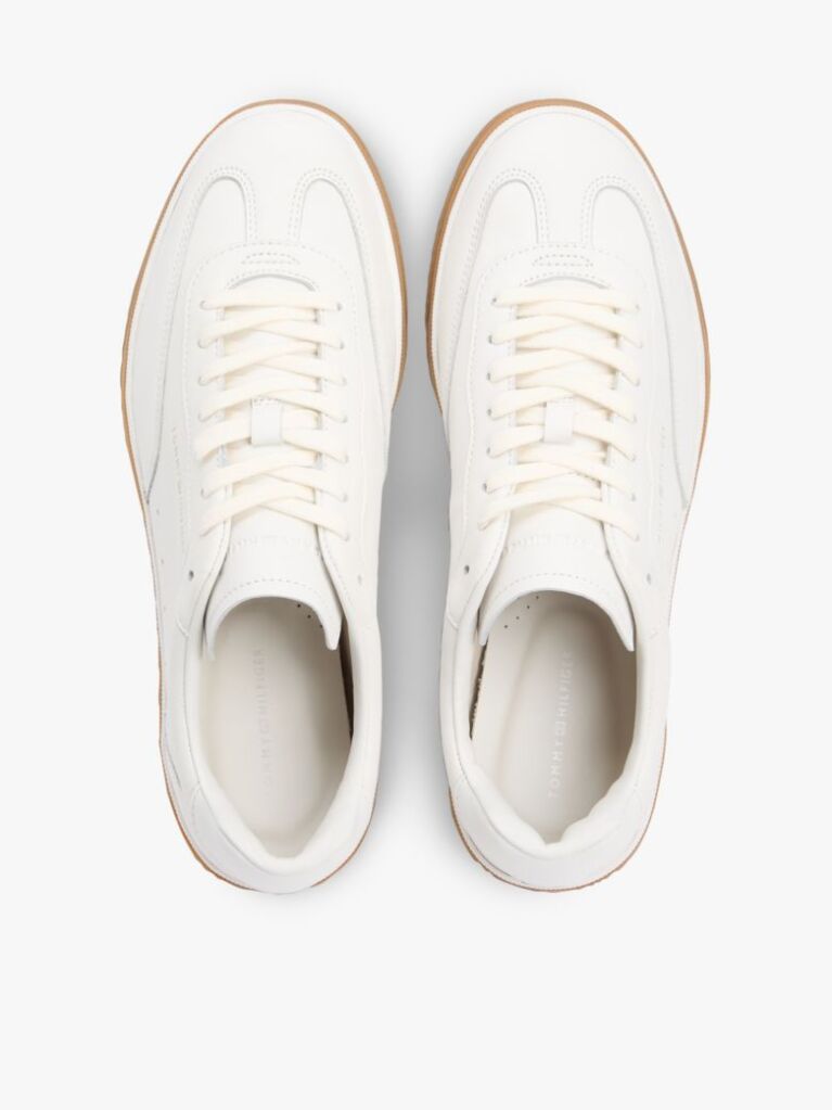 White Luxe Metallic Logo Leather Trainers  Men