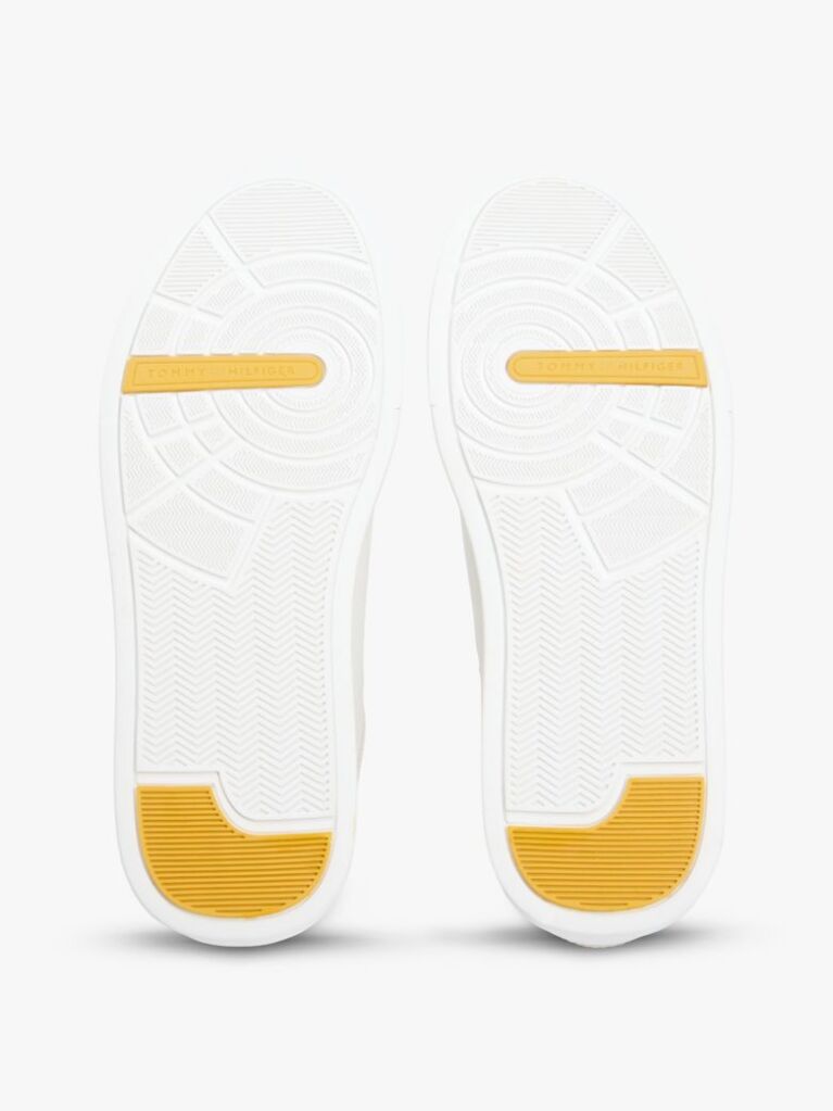 White Contrast Panel Leather Court Trainers  Men