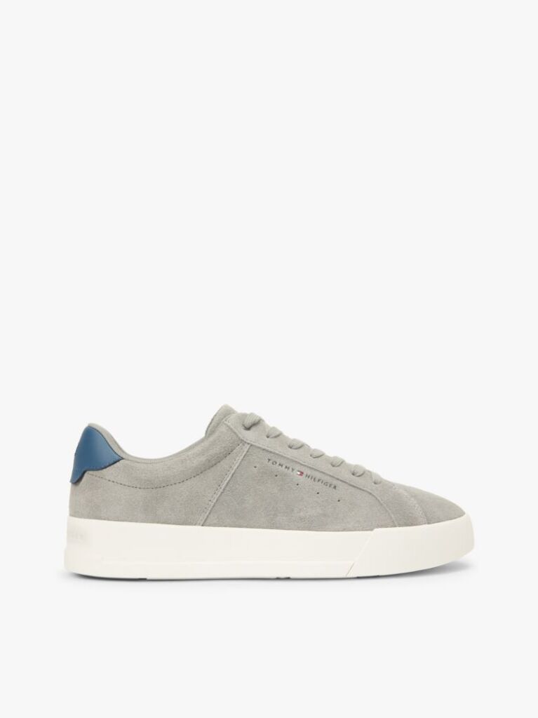 Grey Contrast Heel Suede Court Trainers  Men