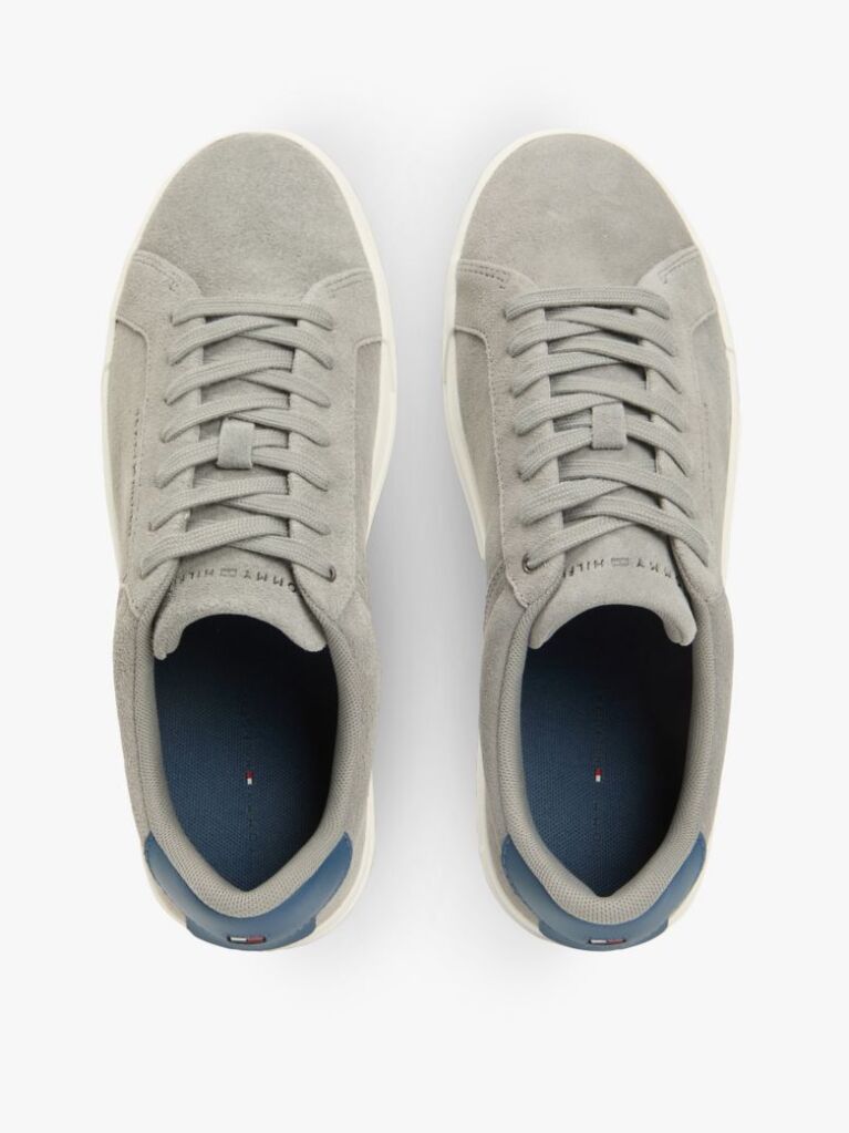 Grey Contrast Heel Suede Court Trainers  Men