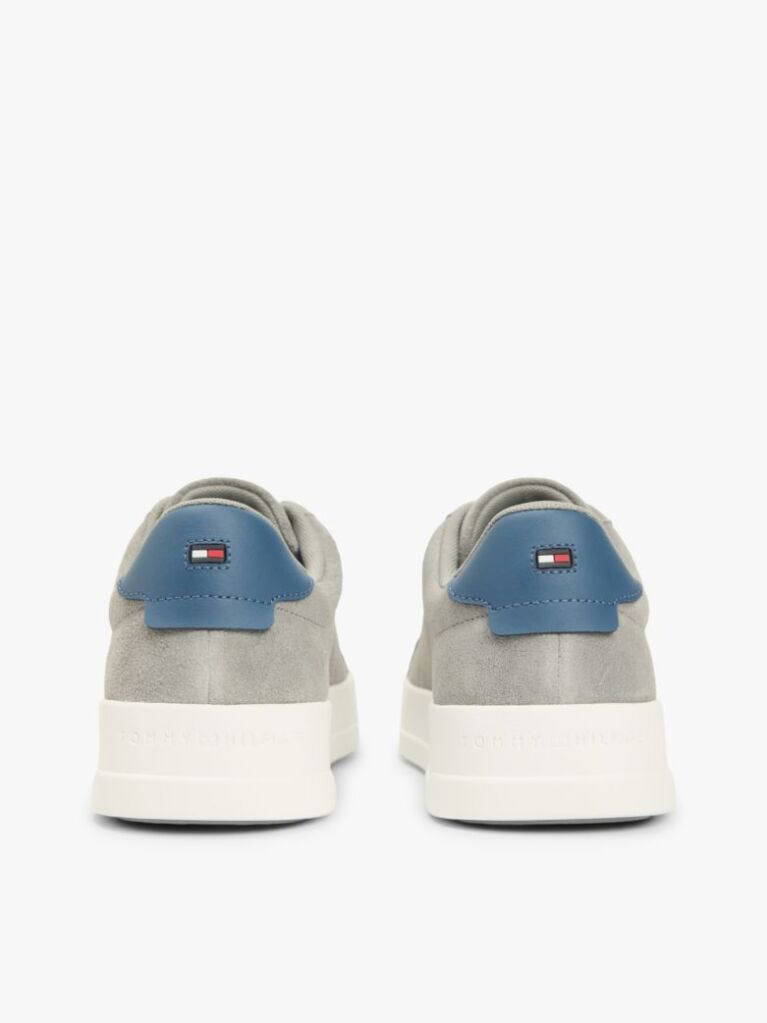 Grey Contrast Heel Suede Court Trainers  Men