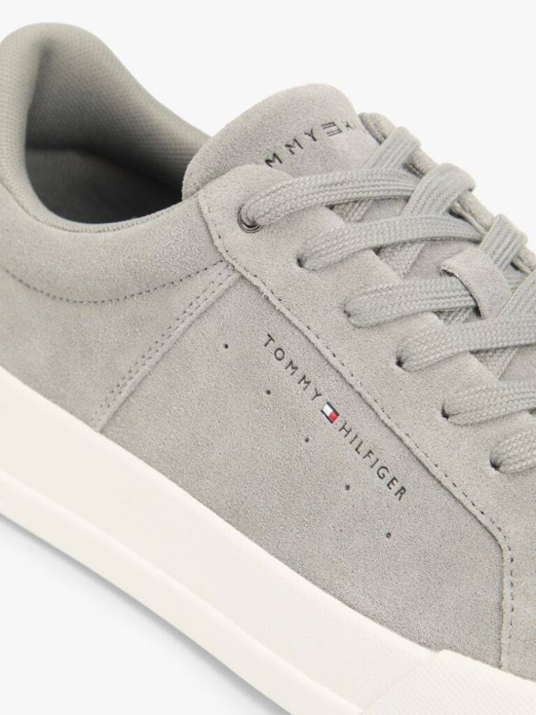 Grey Contrast Heel Suede Court Trainers  Men