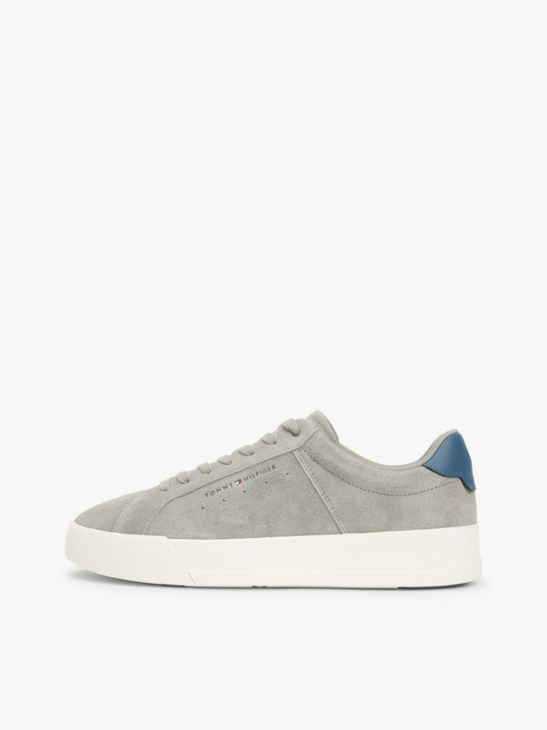 Grey Contrast Heel Suede Court Trainers  Men