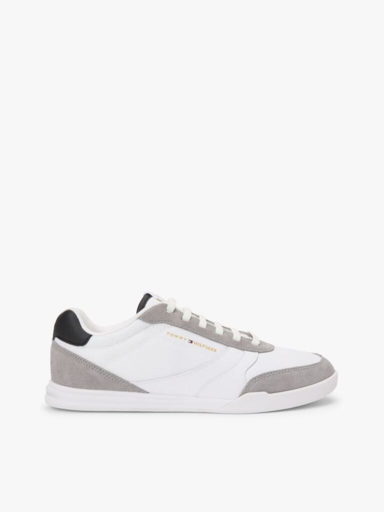 White Mixed Texture Cupsole Trainers With Leather  Men