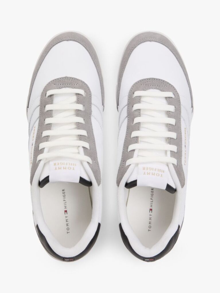 White Mixed Texture Cupsole Trainers With Leather  Men