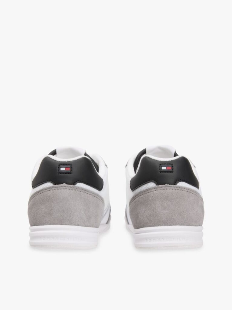 White Mixed Texture Cupsole Trainers With Leather  Men