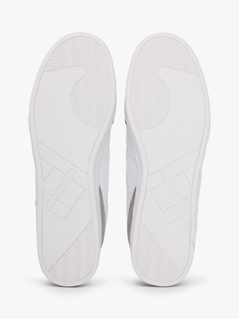 White Mixed Texture Cupsole Trainers With Leather  Men