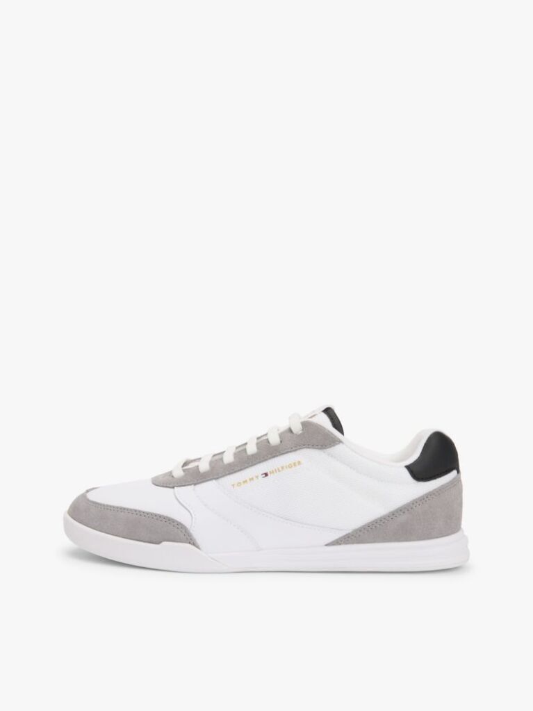 White Mixed Texture Cupsole Trainers With Leather  Men