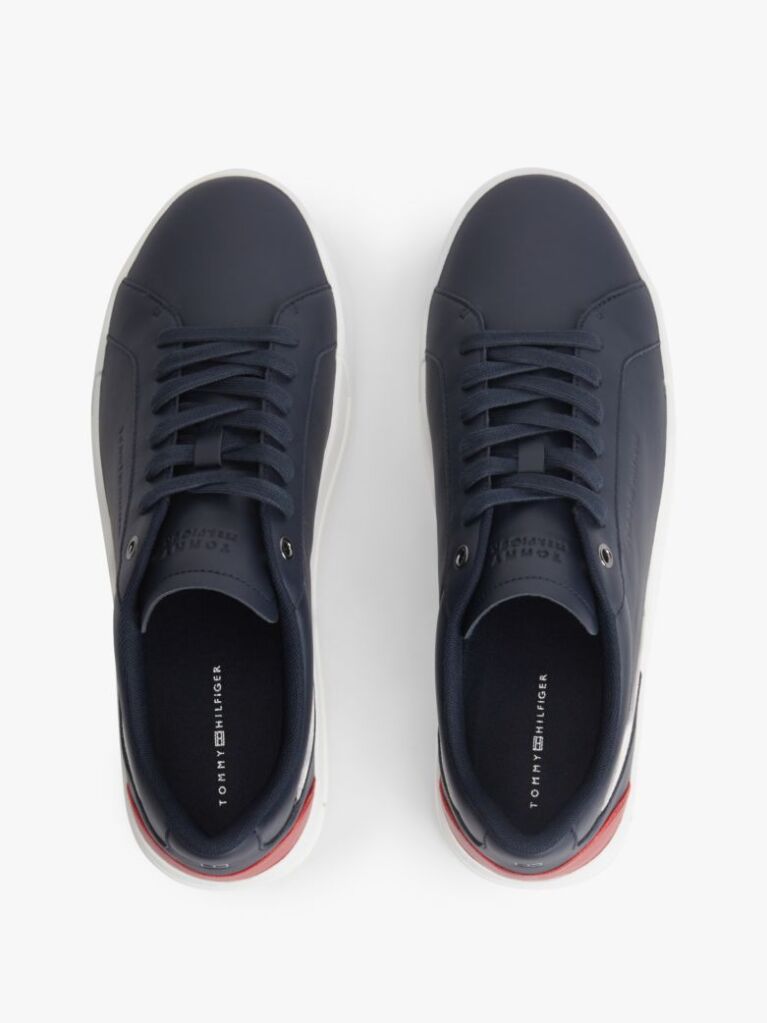 Blue Signature Colour-Blocked Leather Court Trainers  Men