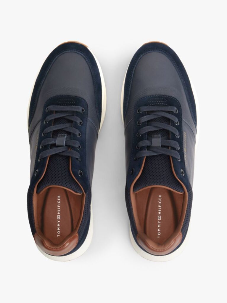 Blue Suede Mixed Texture Trainers  Men