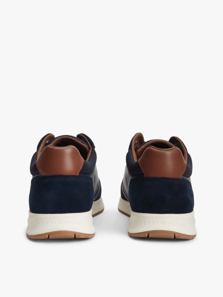 Blue Suede Mixed Texture Trainers  Men