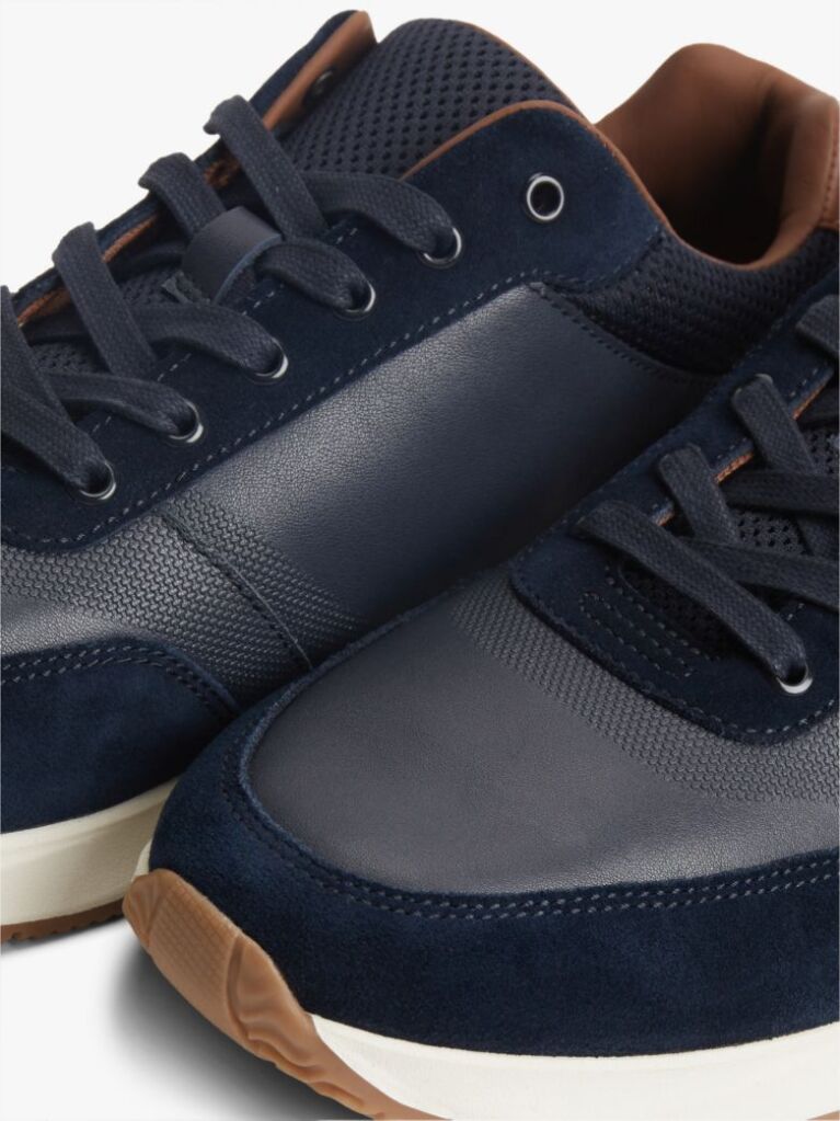 Blue Suede Mixed Texture Trainers  Men