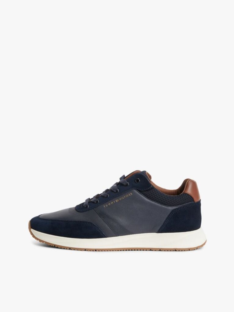 Blue Suede Mixed Texture Trainers  Men