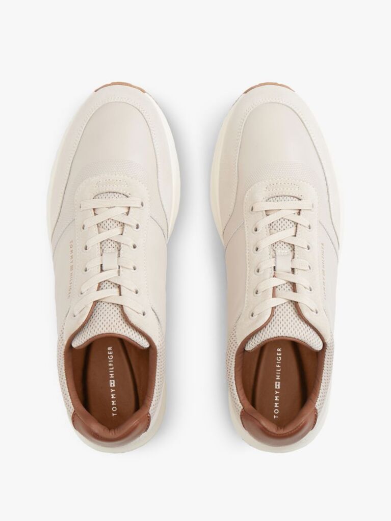Beige Suede Mixed Texture Trainers  Men