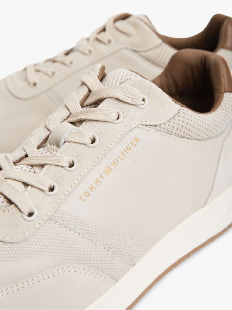 Beige Suede Mixed Texture Trainers  Men