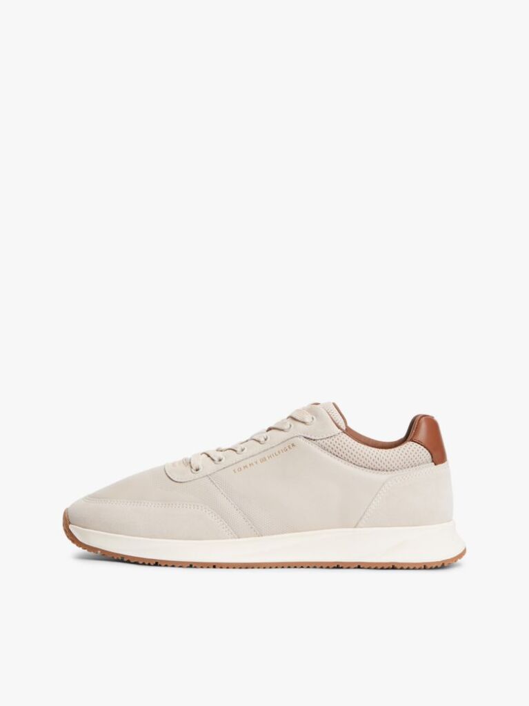 Beige Suede Mixed Texture Trainers  Men