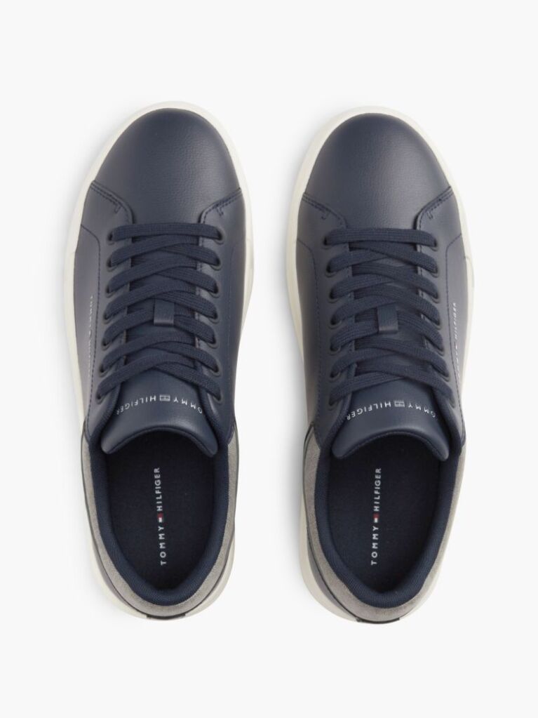 Blue Mixed Texture Court Sneakers With Leather  Men