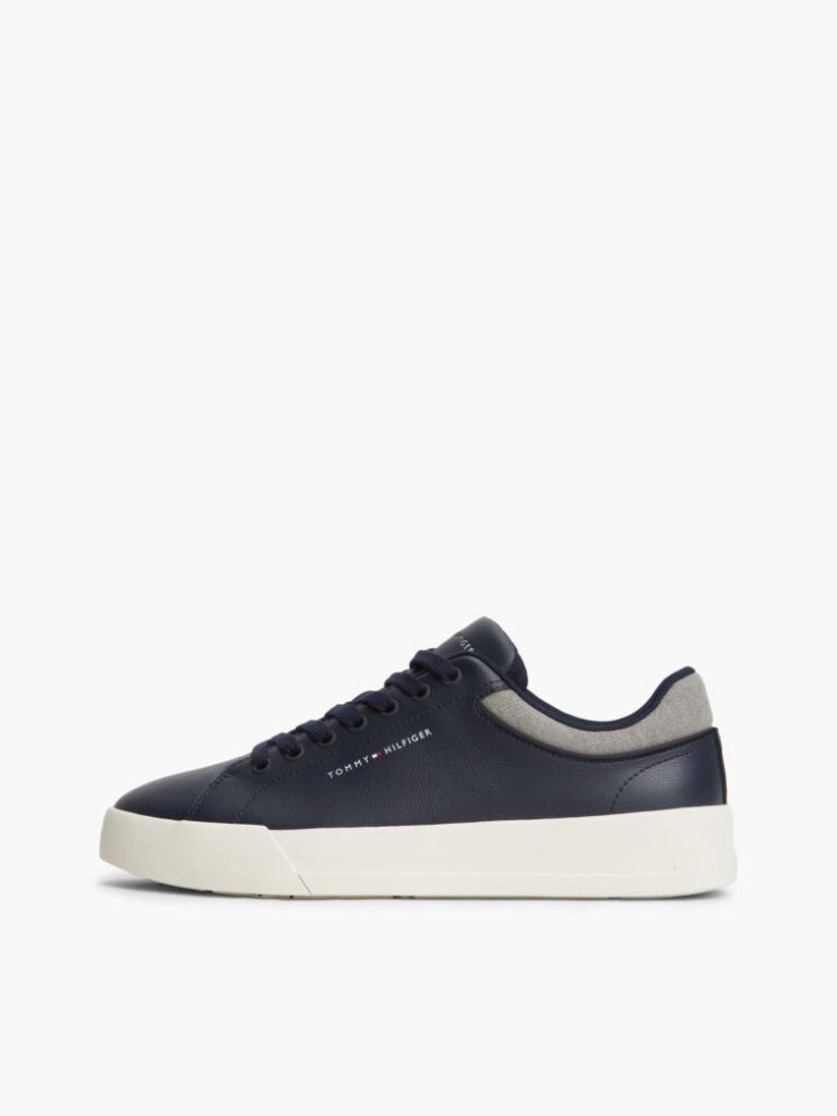 Blue Mixed Texture Court Sneakers With Leather  Men