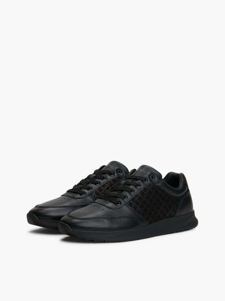Black TH Monogram Leather Runner Sneakers  Men