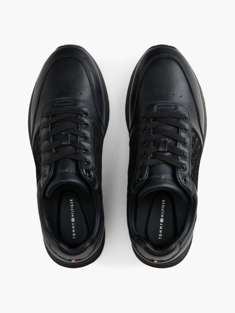Black TH Monogram Leather Runner Sneakers  Men