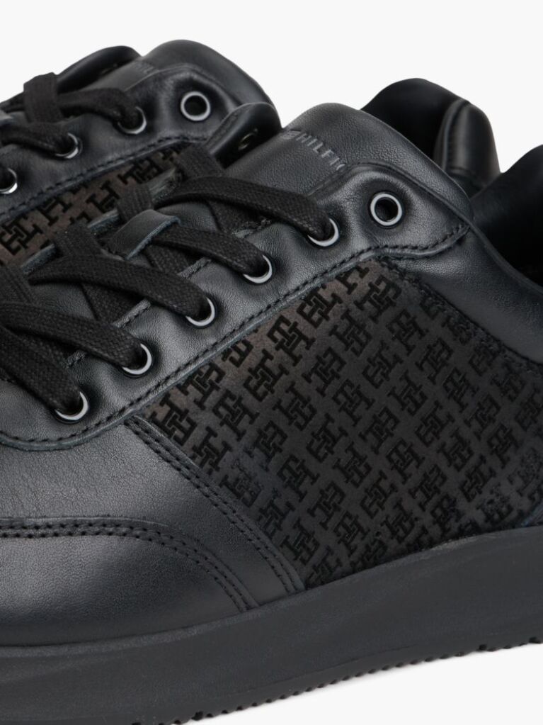 Black TH Monogram Leather Runner Sneakers  Men