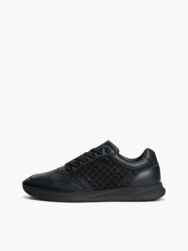 Black TH Monogram Leather Runner Sneakers  Men