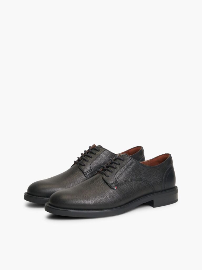 Black Pebble Grain Leather Derby Shoes  Men