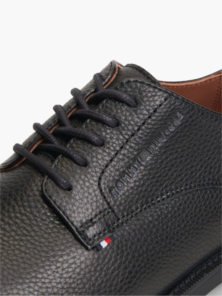 Black Pebble Grain Leather Derby Shoes  Men