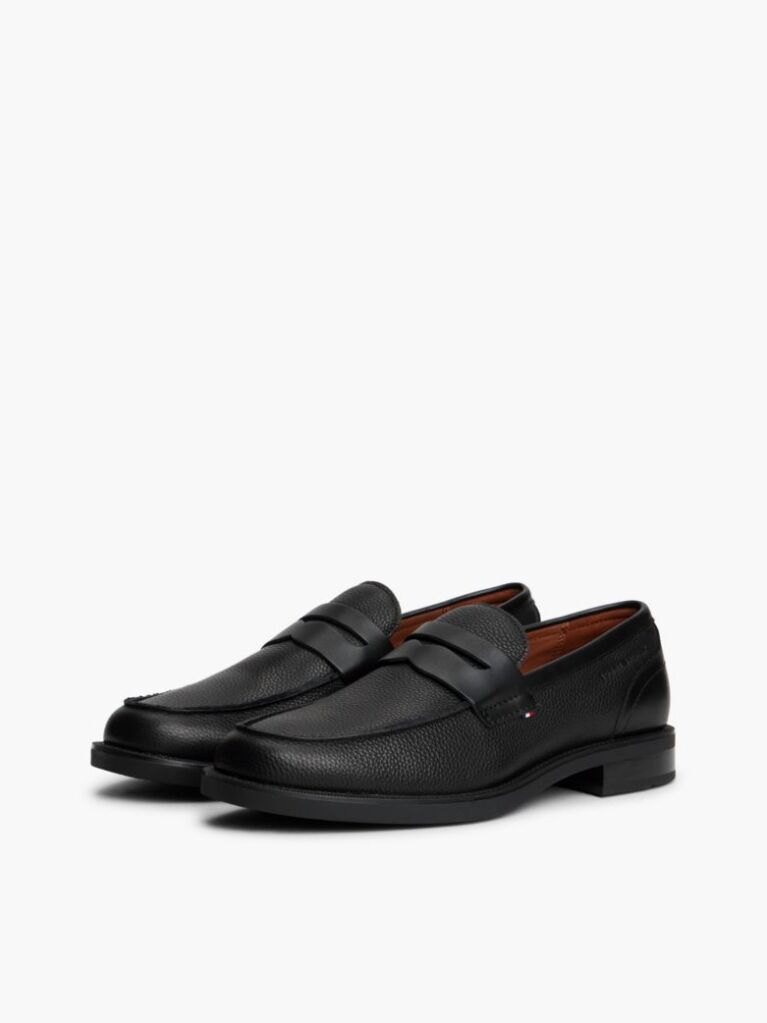 Black Pebble Grain Leather Penny Loafers  Men