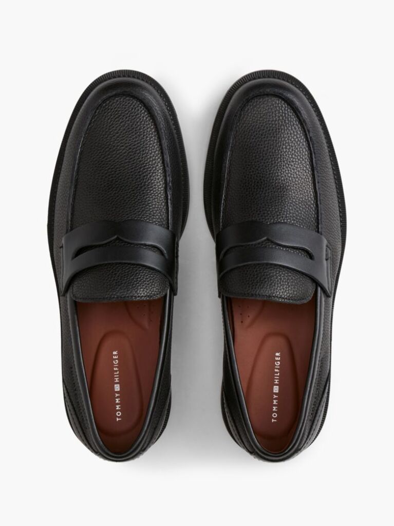 Black Pebble Grain Leather Penny Loafers  Men