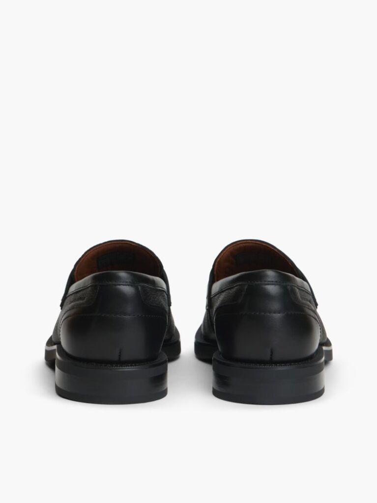 Black Pebble Grain Leather Penny Loafers  Men