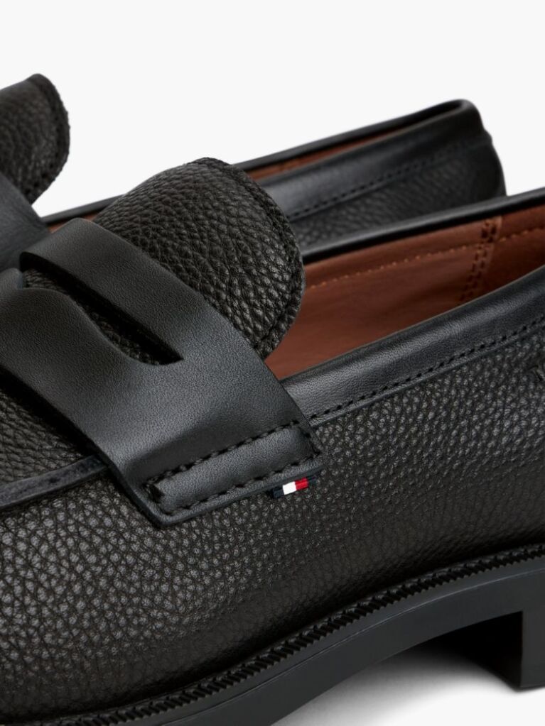 Black Pebble Grain Leather Penny Loafers  Men