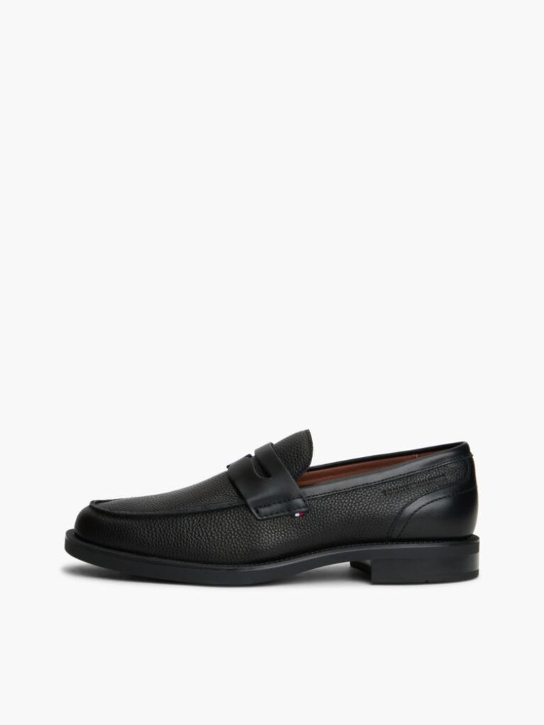 Black Pebble Grain Leather Penny Loafers  Men