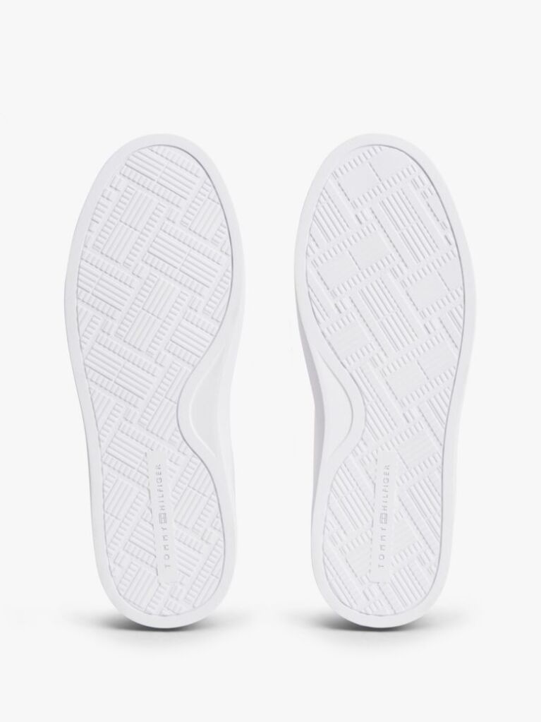 White Leather Metallic Logo Cupsole Trainers  Women