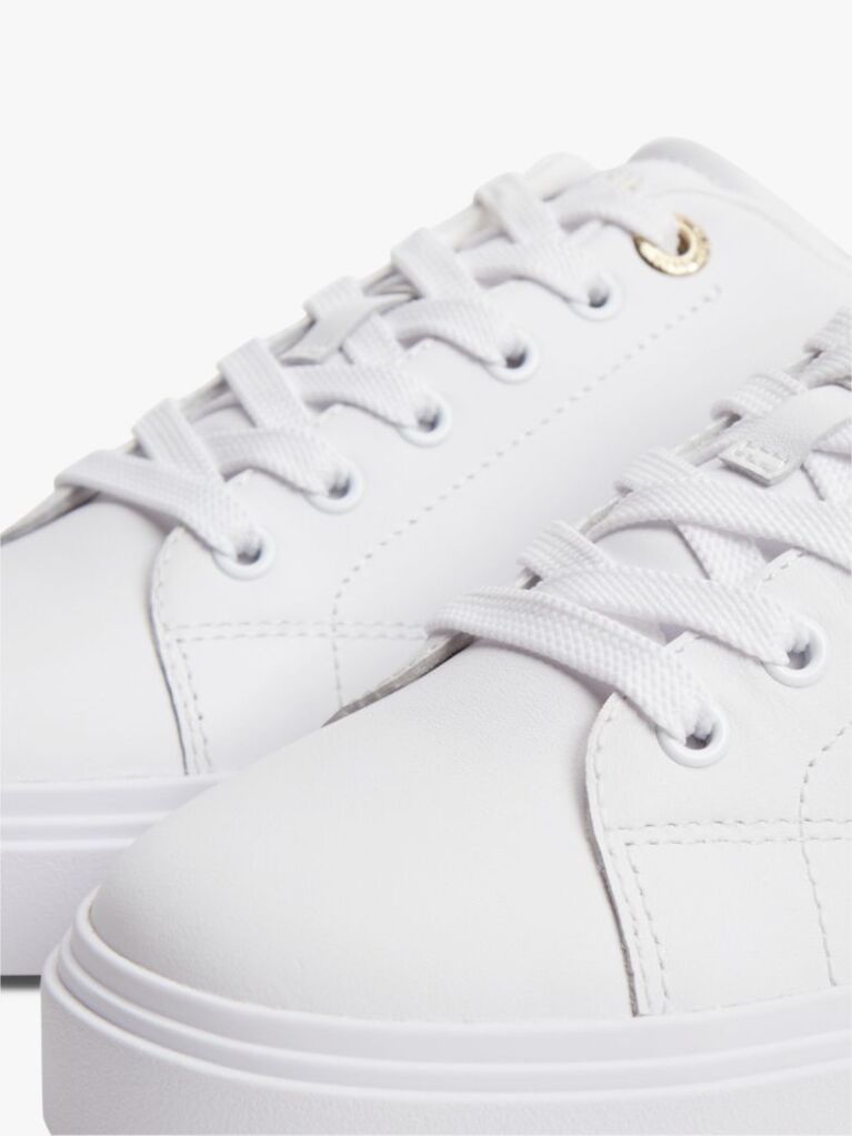 White Leather Metallic Logo Cupsole Trainers  Women