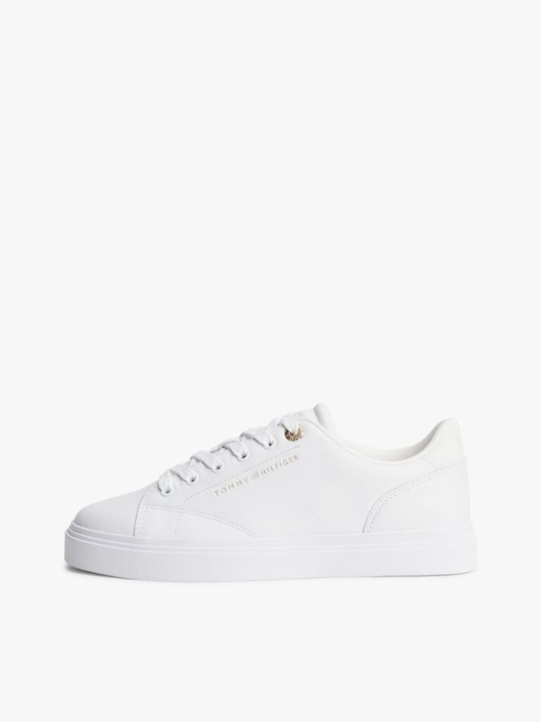 White Leather Metallic Logo Cupsole Trainers  Women