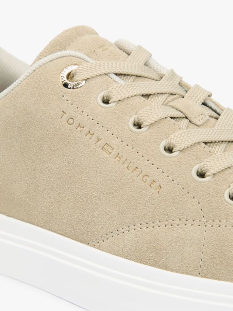 Beige Suede Metallic Logo Cupsole Trainers  Women