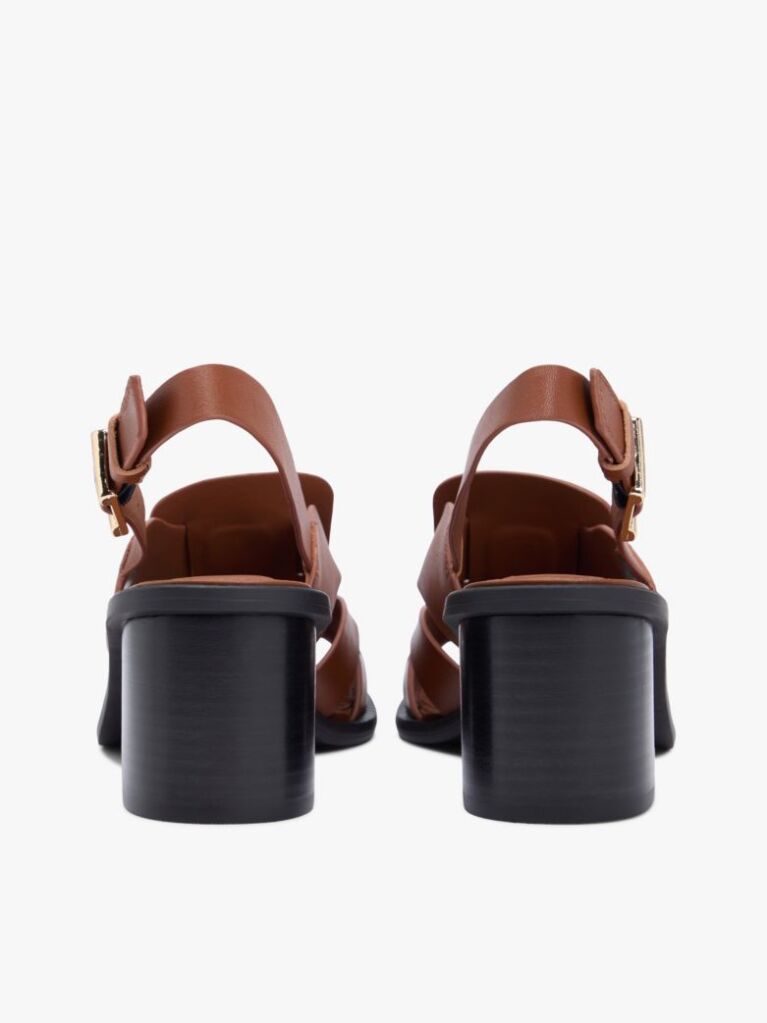 Brown Leather Crest Block Heel Sandals  Women