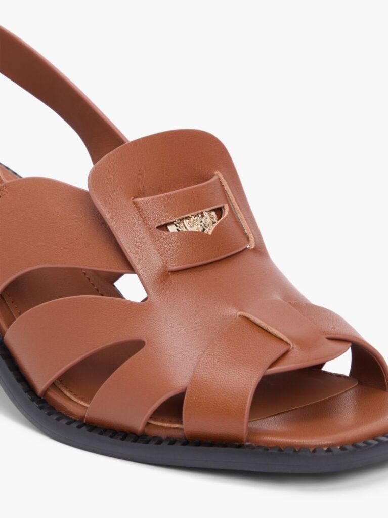 Brown Leather Crest Block Heel Sandals  Women
